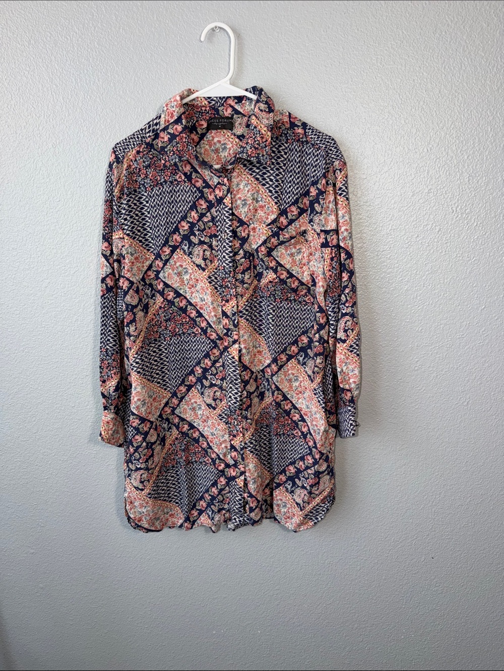 Dress Forum Los Angeles  Button-Up Shirt Dress, Navy, Coral & Cream